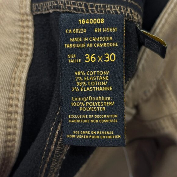 CAT Caterpillar Work Pants Mens 36 x 30 Brown Canvas Fleece Lined Insulated - Picture 10 of 11